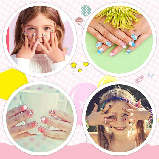 Fake Nails Multi colors and design  With Glue Kids Fake Nails Children's Nails ( 12 set ,144 pcs )