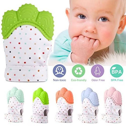 BABY SILICONE TEETHING MITTEN GLOVES NEWBORN CHEWABLE MITTENS TEETHER