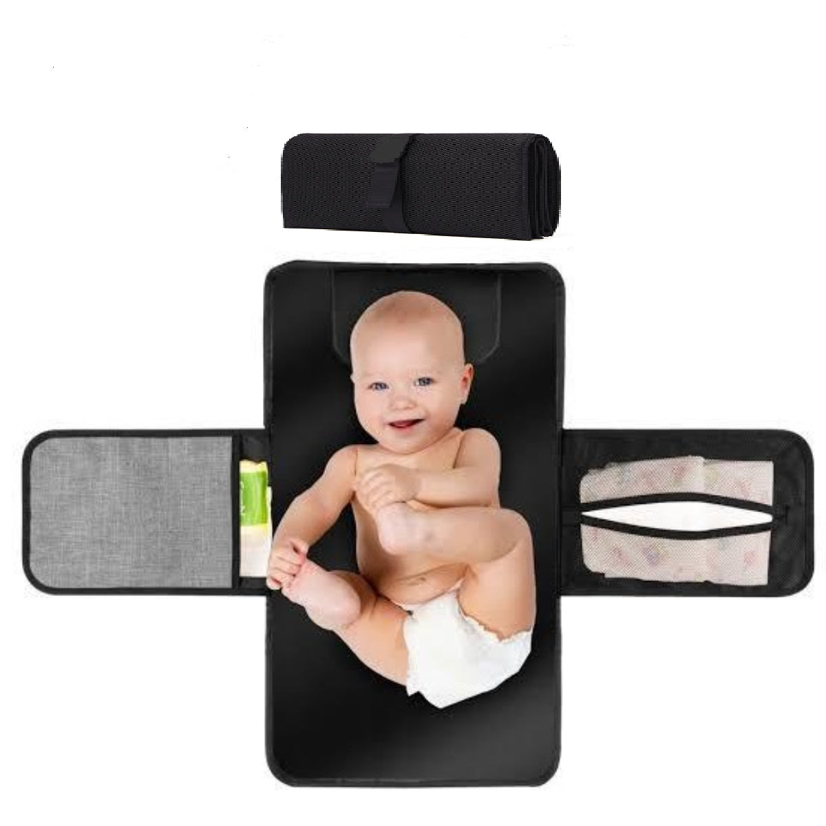 Baby Diaper Changing Mat 2 Pockets For Wipes And Pampers Waterproof Foldable Washable sheet portable diaper changing pad - Each